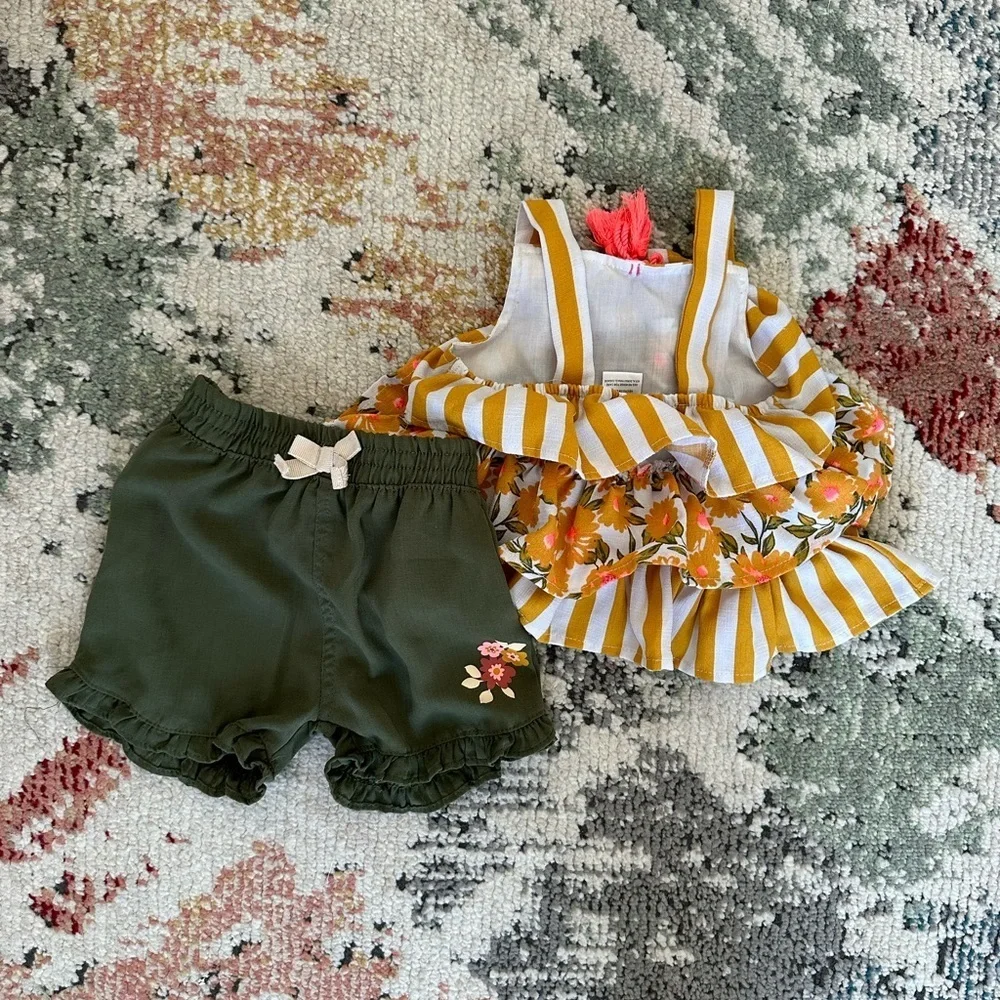 Daisy Fuentes Bohemian Ruffle Flowy Blouse + Ruffle Shorts 18 M Baby Girl